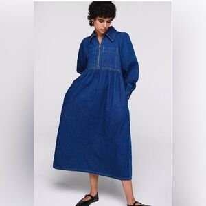 Anthropologie ALIGNE Gabriella Midwash Denim Dress Size 16 100% Organic Cotton